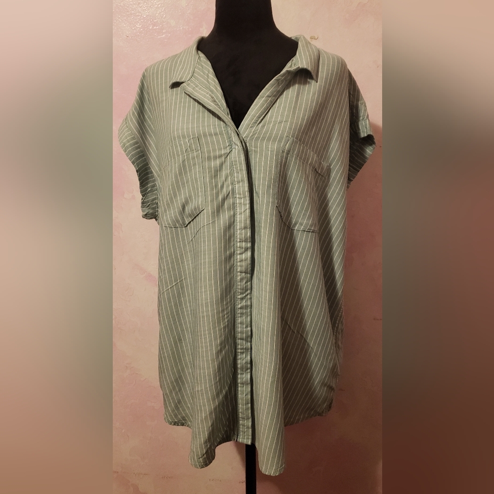 Jachs Green and White Striped Shirt